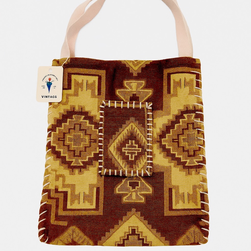 Hand-Stitched Tribal Pattern Tote Bag by NicoleMarie Thrifts - NWT